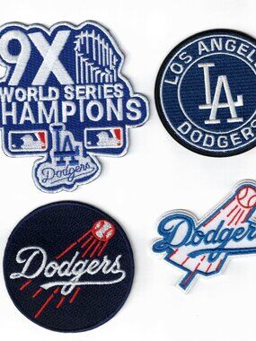 (4) LA Dodgers logo + Championship Embroidered Iron / Sew-On Patches